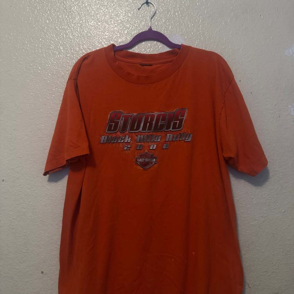 Vintage Harley Davidson Sturgis 2005 Black Hills Rally Orange T-Shirt Size XXL